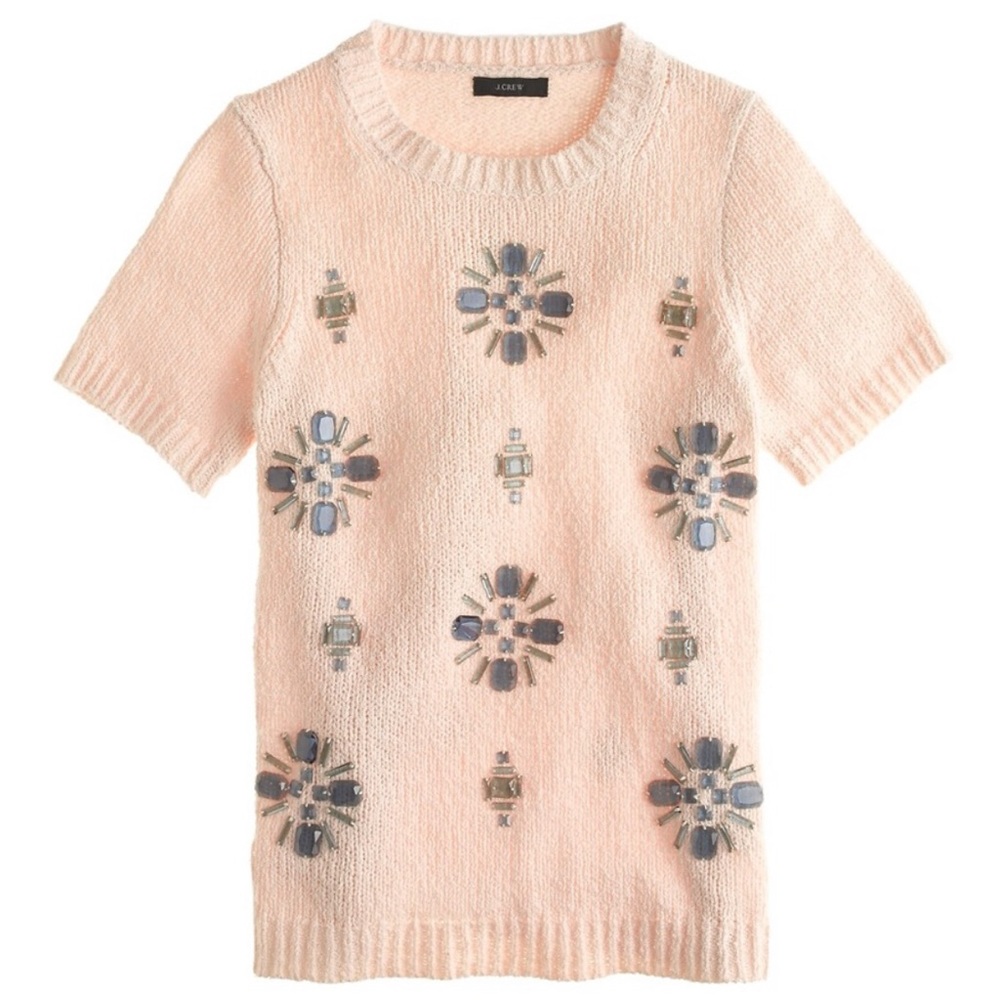 J Crew jeweled medallion short sleeve sweater